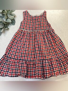 OshKosh B’gosh Red White Blue Plaid Tiered Dress Girls Size 5T